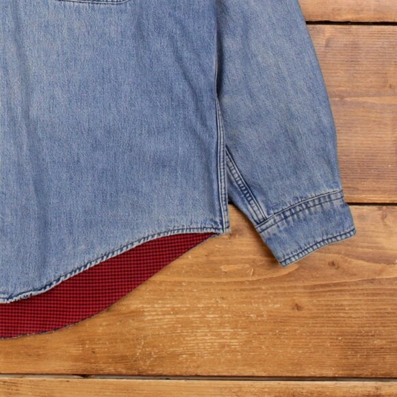 Vintage L.L.Bean Denim Shirt Button L USA Made 90s Lined Mens Long Sleeve Blue - Picture 6 of 8